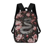 sinyumoney Snake And Flowers Art Print 3D Printed 17 Inch School Backpack Casual Children's Backpacks 3D Printed for Boys Elementary And Middle