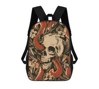 sinyumoney Snake Skeleton Flowers Backpack School Bag Rucksack for Girls Boys Backpacks Large Capacity Kids Back Pack Lightweight School Bags for Children Students 17inch
