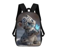 sinyumoney Snow Leopard Cub with Butterfly School Backpack Fashion Stationery Backpack Waterproof Casual Daypacks for Men/Women 17inch