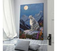 sinyumoney Snow Leopard Moonlit Majesty Wall Art for Hallway And Stairs for Rustic Farmhouse Bathroom Deco Large Pictures 16x24inch(40x60cm)