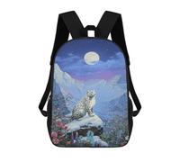 sinyumoney Snow Leopard Moonlit Mountain Scene-1 School Bag 3D Printed 17inch Backpacks Fashion Kids School Backpack Rucksacks for Boys Elementary And Middle School Students