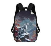 sinyumoney Snow Leopard Moonlit Mountain Scene School Bags Lightweight Schoolbag Dayback Bookbag College for Boys/Girls/Teenagers 17inch
