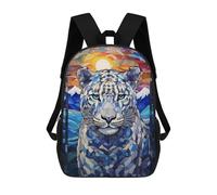 sinyumoney Snow Leopard Stained Glass Backpack with Pocket 3D Printed Backpacks, Travel Rucksacks Book Bags Kids School Bag 17inch