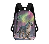 sinyumoney Snow Leopard Under Aurora Borealis Children's Backpack, 3D Printed School Backpack, Backpack for Boys Girls, Adjustable School Bag for Primary School 17inch
