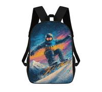 sinyumoney Snowboarder in Action -9 Kids School Backpack 3D Printed Fashion School Bag Casual School Bag for Boys Elementary And Middle School Students 17inch