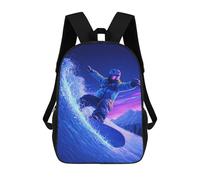 sinyumoney Snowboarding Adventure in Neon Lights 3D Printed Kids 17inch Backpacks Boys Fashion Travel Backpacks School Bag for Boys Elementary And Middle School Students