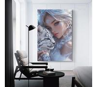 sinyumoney Snowflake Princess with Snow Leopard Art Work for Home Walls For Home Modern Decoration Grey Wall Art 20x30inch(50x75cm)