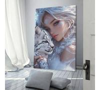 sinyumoney Snowflake Princess with Snow Leopard Art Work for Home Walls For Home Modern Decoration Grey Wall Art 08x12inch(20x30cm)