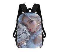 sinyumoney Snowflake Princess with Snow Leopard Backpack School Bag Water Resistant School Bag Business Backpack for Boys/Girls/Teenagers 17inch
