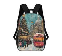 sinyumoney Snowy Christmas Street Scene Backpacks Kids Student Schoolbag,3D Printed Backpacks,Elementary And Middle School Students Backpacks for Boys Girls 17inch