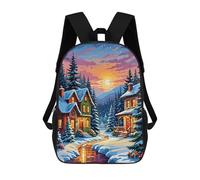 sinyumoney Snowy Christmas Village 3D Printed Children's School Backpack for Kids High Capacity Travel Rucksacks Book Bags Kids School Bag Back Pack 17inch