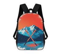sinyumoney Snowy Mountain Ski Adventure -2 Rucksacks 3D Printed Children 17inch Backpacks Fashion Casual Daypack Travel Bags Outdoor Casual Daypack for Boy And Girl
