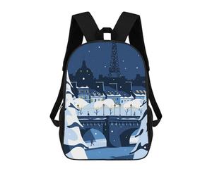 sinyumoney Snowy Paris Night Children's School Backpack Fashion Casual Children's Backpacks 3D Printed School Bags Boy Large Backpack 17inch