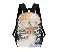 sinyumoney Snowy Village Serenity School Bag Backpack Teen Schoolbag 3D Printing Adjustable Schoolbag Fashion Pocket Bag for Kids Boys Girls Students And Teenagers Fans 17inch