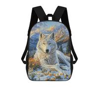 sinyumoney Snowy Wolf in Mountain Landscape 3D Printed Children's School Backpack for Kids High Capacity Travel Rucksacks Book Bags Kids School Bag Back Pack 17inch