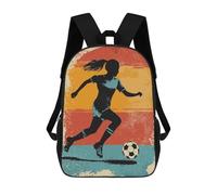 sinyumoney Soccer Player Silhouette School Bag Backpack Teen Schoolbag 3D Printing Adjustable Schoolbag Fashion Pocket Bag for Kids Boys Girls Students And Teenagers Fans 17inch