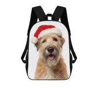 sinyumoney Soft Coated Wheaten Terrier Dog with Santa Hat Portrait 3D Printed Kids Backpacks Boys Fashion School Bag Travel Backpacks School Bags for Boys Elementary School Students 17inch