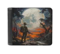 sinyumoney Soldier Under The Moon-1 3D Print PU Leather Wallet Multiple Slots Banknote Compartments Stylish Durable Men's Wallets Gifts 11.7cm*9.5cm