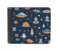 sinyumoney Space Adventure Illustration 3D Print Wallet Bills Credit Cards Leather RFID Banknote Compartments Fashion Slim Wallets Youth Guys 11.7cm*9.5cm