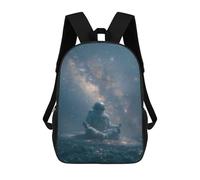 sinyumoney Space Astronaut Meditating 3D Printed 17inch Kids School Bag Rucksacks Children's School Fashion Casual Back Pack High Capacity Travel Book Bags