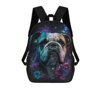 sinyumoney Space Bulldog with Flowers 17 Inch Backpack School Bag Rucksack for Girls Boys Large Capacity Kids Back Pack Lightweight School Bags for Children Students