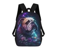 sinyumoney Space Bulldog with Flowers -4 3D Printed Children's 17 Inch Backpacks 3D Printed Casual School Bag for Boys Elementary And Middle