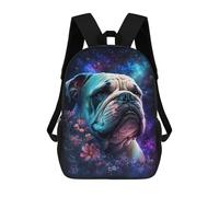 sinyumoney Space Bulldog with Flowers -6 17 Inch Kids Backpack Fashion Fun Backpack Book Bag for Boys And Teenager 3D Printed for Boys