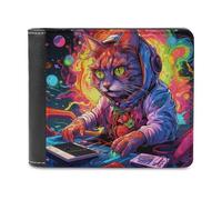 sinyumoney Space Cat DJ in Action 3D Print Clutch Purse Holds Bills Credit RFID Blocking Minimalist Style Wallets Gifts 11.7cm*9.5cm
