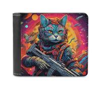 sinyumoney Space Cat Soldier 3D Print Men's Wallet Bills Credit Cards Leather RFID Wallets Craftsmanship Gifts 11.7cm*9.5cm