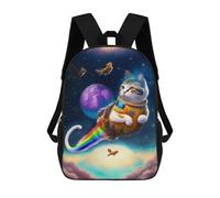 sinyumoney Space Cat with Rainbow Tail Children's School Backpack Fashion Casual Children's Backpacks 3D Printed School Bags Boy Large Backpack 17inch