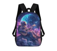 sinyumoney Space Guitarist Cosmic Melody Kids Backpack,School Backpack Kids School Bag 3D Printed Cartoon Large Capacity Backpack for Kids Boys And Girls 17inch