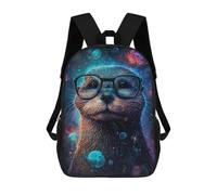 sinyumoney Space Otter Glasses Art Print 17 Inch Backpacks Kids Schoolbag,3D Printed Elementary And Middle School Students Backpacks for Boys Girls