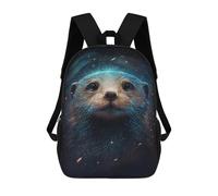 sinyumoney Space Otter Greeting Card Children's Backpack, 17 Inch 3D Printed School Backpack, Backpack Cartoon Adjustable School Bag for Primary School