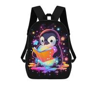 sinyumoney Space Penguin Reading Book Backpack with Pocket 3D Printed Backpacks, Travel Rucksacks Book Bags Kids School Bag 17inch