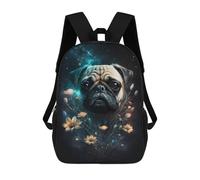 sinyumoney Space Pug with Flowers -1 Rucksack Water Resistant Travel Backpack Computer Bag for Campus Outdoor Travel Sports 17inch