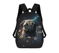 sinyumoney Space Pug with Flowers Backpack School Bag Lightweight Casual Daypack School Backpacks for Teenage Girls Boys Women Men 17inch
