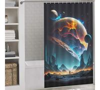 sinyumoney Space Realm Astronaut Bath Shower Curtains Mildew Quick Drying Proof Resistant Modern Fabric Bathroom Decor Set for Home Bathroom Toile Hotel Decor 53.54x70.87Inch（136x180cm）