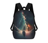 sinyumoney Space Sail Boat Milky Way Backpacks Kids 17inch School Backpack School Bag 3D Printed School Bag for Boys Elementary And Middle School Students