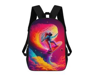 sinyumoney Space Surfer Cosmic Wave Ride 3D Printed Children's School Backpack for Kids High Capacity Travel Rucksacks Book Bags Kids School Bag Back Pack 17inch
