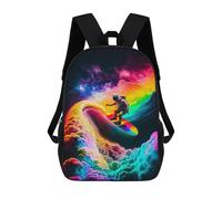 sinyumoney Space Surfer Rainbow Wave Kids Backpack, Backpack School Bag, Backpacks Kids School 3D Printed School Bags for Elementary And Middle School Students Teens Birthday Gift 17inch