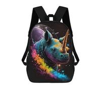 sinyumoney Space Unicorn Rhino Art Print Backpacks Kids School Backpack School Bag 3D Printed School Bag for Boys Elementary And Middle School Students 17inch