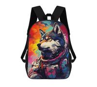 sinyumoney Space Wolf Astronaut Art Print-1 3D Printed 17inch School Bag Children's School Backpack Travel Backpacks Casual Fashion Bag for Kids School Students