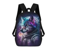 sinyumoney Space Wolf Astronaut Art Print 17 Inch Backpacks Kids Schoolbag,3D Printed Elementary And Middle School Students Backpacks for Boys Girls