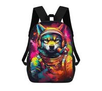 sinyumoney Space Wolf Astronaut Art Print-3 Children's Backpacks School Backpack 3D Printed for Kids Travel Rucksacks Book Bags Kids 17inch School Bag