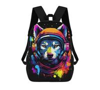 sinyumoney Space Wolf Headphones Art Print Backpack School Bag High Secondary School Bags Casual Backpack - Perfect for Travel, Work And Daily Use 17inch