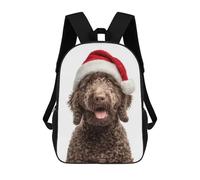 sinyumoney Spanish Water Dog with Santa Hat Rucksacks 3D Printed Children Backpacks Fashion Casual Daypack Cute Travel Bags Outdoor Casual Daypack for Boy And Girl 17inch
