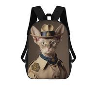 sinyumoney Sphynx Cat in Western Uniform School Backpack Rucksack Casual Daypacks School Work Travel Bag for Camping Outdoor Adventures And Daily Travel 17inch