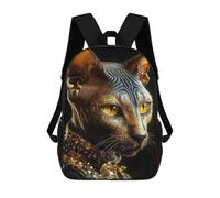 sinyumoney Sphynx Cat with Gold Glitter Backpack School Bag Lightweight Airport College Students Back Pack for School/Work/Travel 17inch