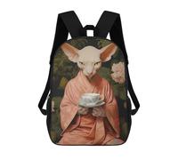sinyumoney Sphynx Cat with Kimono 3D Printed 17inch School Bag Children's School Backpack Travel Backpacks Casual Fashion Bag for Kids School Students