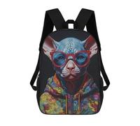 sinyumoney Sphynx Cat with Sunglasses Backpack School Bag Water Resistant Computer Rucksack for Campus Outdoor Travel Sports 17inch